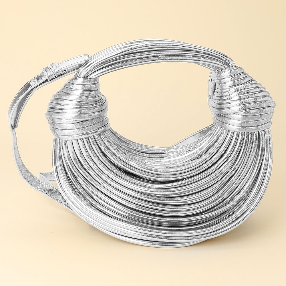 Silver Knotted Handbag Crescent Bag Shoulder Purse Leather Womens Accessory